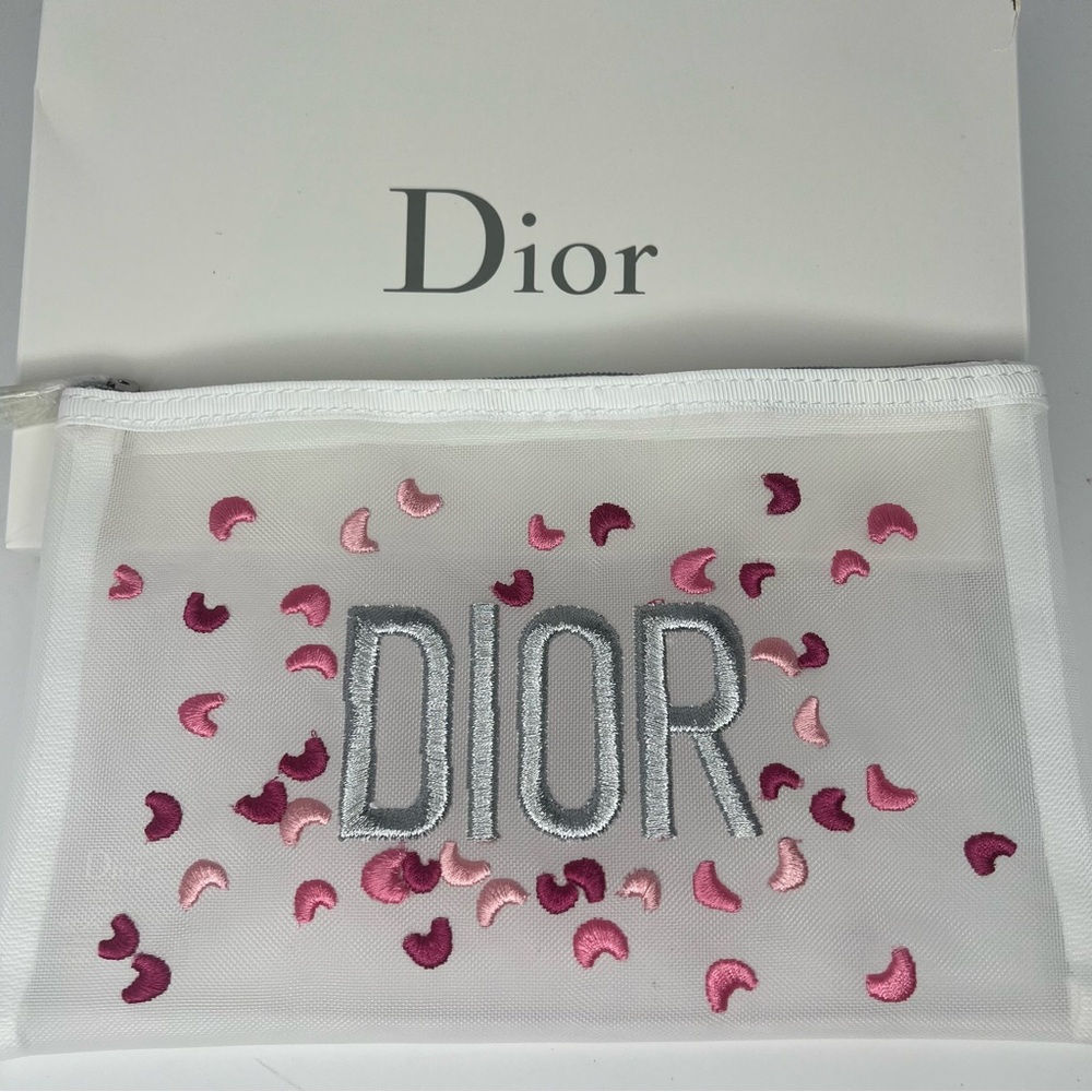 Dior Cosmetic Mesh Pouch Bag w/ Hearts NEW!!